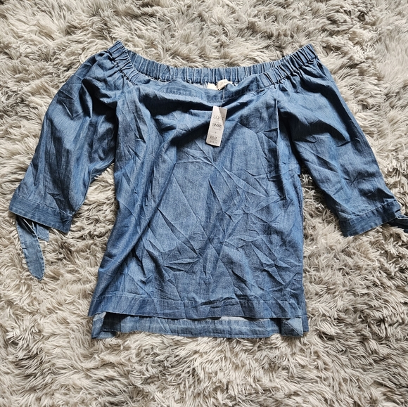 LOFT Blue off shoulder top NWT - Picture 7 of 13